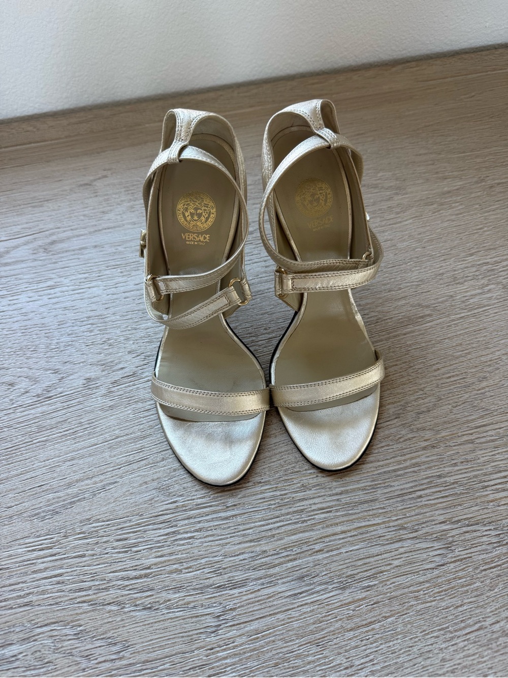 Versace Metallic Gold Strappy Heel Sandals